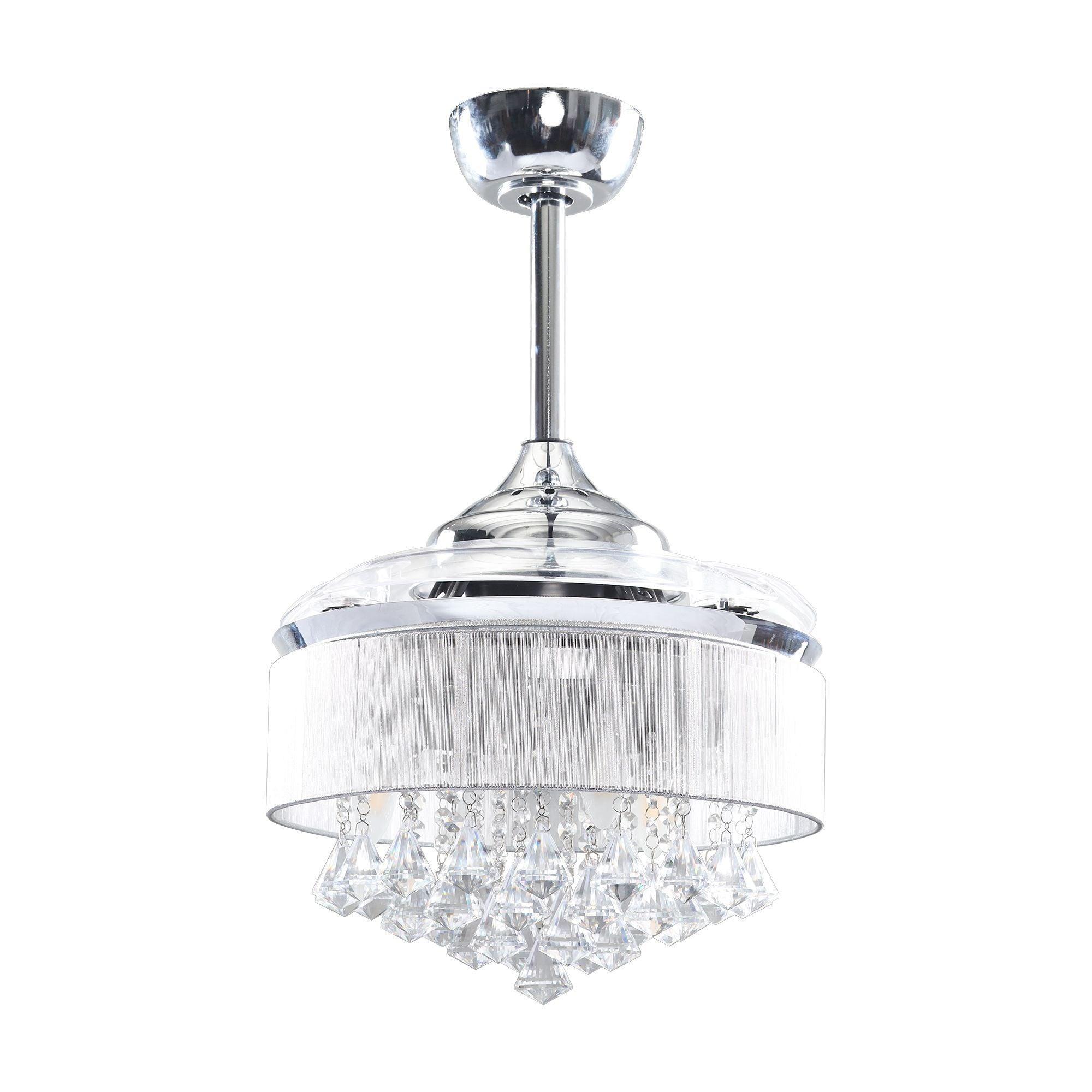 36" Bangaiore Modern Crystal Ceiling Fan, Downrod Mount with LED Light & Remote Control