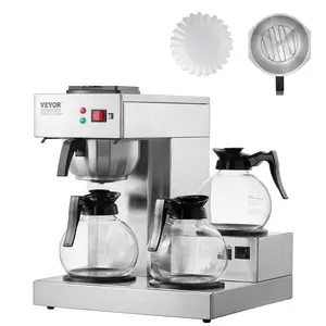 【Summervibes】VEVOR 12 Cups Commercial Drip Coffee Maker,  Coffee Maker Machine with 3 Glass Carafes and 3 Warmer Plates, Stainless Steel Pour Over Coffee Brewer with Auto Water Intake, for Restaurant Office Cafe