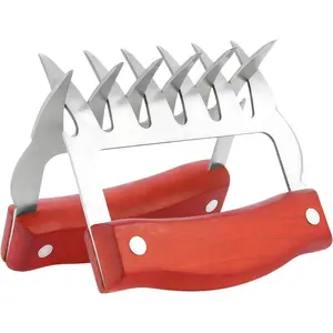 Meat Shredder Claws with Wooden Handles - Heavy Duty Stainless Steel BBQ Claws for Pulled Pork, Chicken & Beef, Professional Smoker Tools for Carving, Lifting & Serving 2 Pack