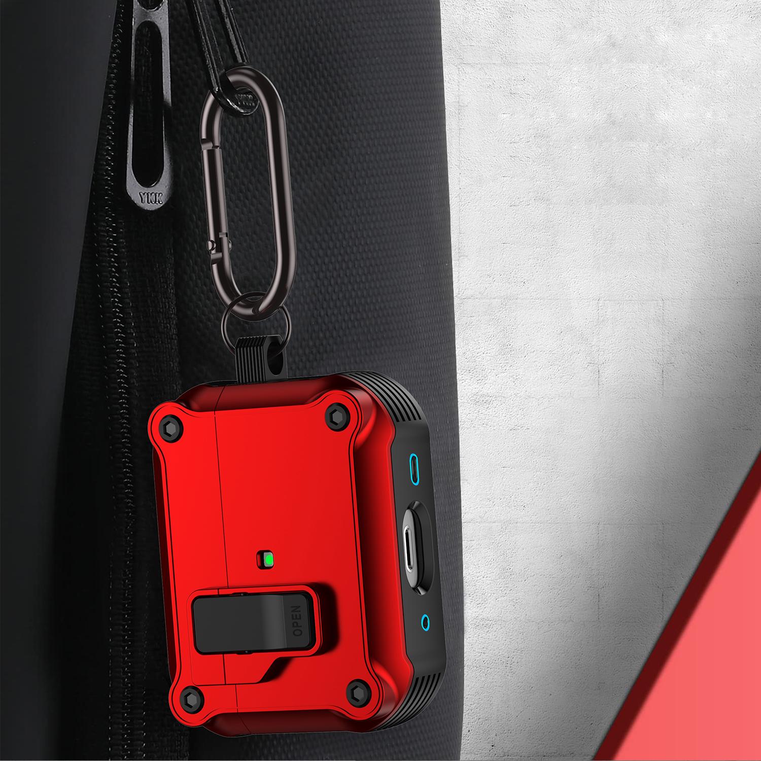 Secure Lock AirPods Case with Carabiner, Military-Grade Shockproof Protective Cover for AirPods Pro 2/1, AirPods 3/2/1