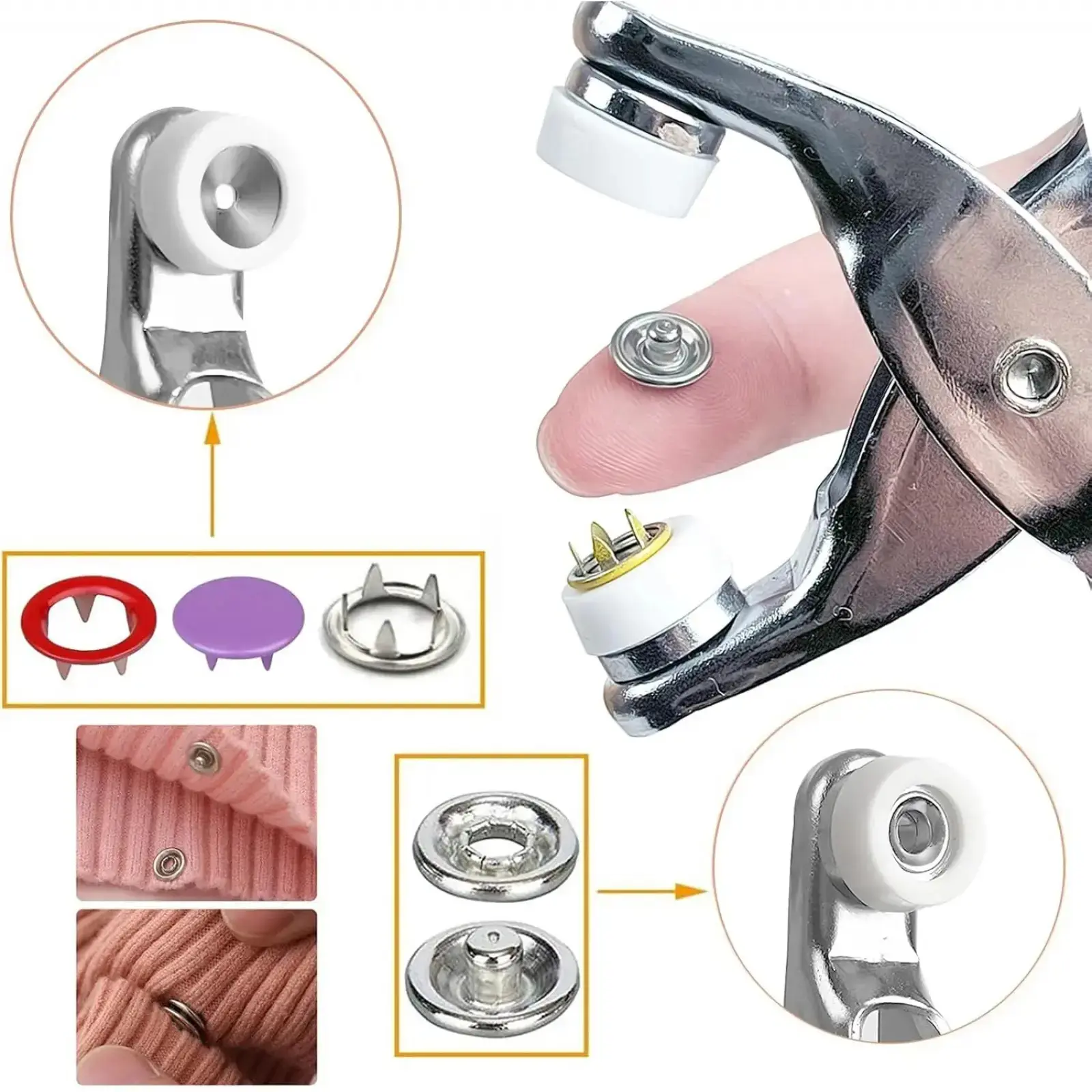 Including 200pcs Invisible Colored Metal Buckle&1Count Manual Pressure Pliers,Household Sewing Accessories for DIY Handicraft Clothing&Hat,Buttons&Pliers Tool Kit,Seamless Stitching Sewing Kit Tools,Sewing Supplies Crafts,seamless snap fasteners