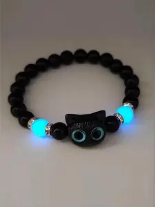 Cute Cat Charm Glow in the Dark Beaded Bracelets, Trendy Animal Pattern Jewelry, Casual All-Season Accessory for Women & Men