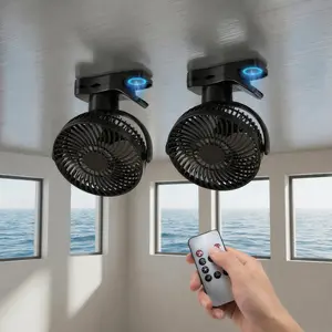 Pack of 2 Magnetic Cruise Ship Approved Fan Auto Oscillating 10000mAh Rechargeable Clip on Fan with 5 Speeds, 360° Adjustable Portable Cabin Fan, Strong Clamp & Magnetic Base, LED Light, Quiet Battery Operated Fan for Cruise Travel Camping Tent Office