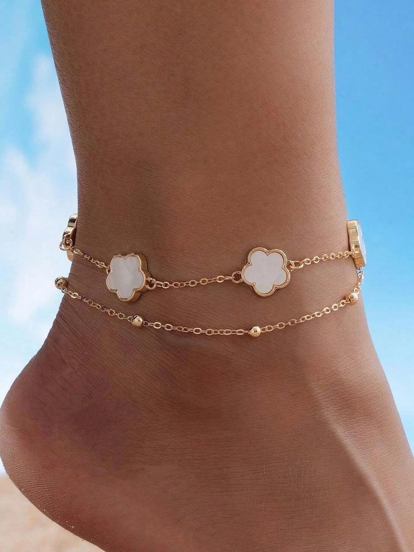 Flower Design Boho Anklet for Women, Fashion Jewelry for Party, Daily Clothing Decor, Trendy All-match & Exquisite Jewelry for Birthday Gift, Elegant Fashion Accessories, Chain, Trendy Fashionable Accessories, Elegant Accessory