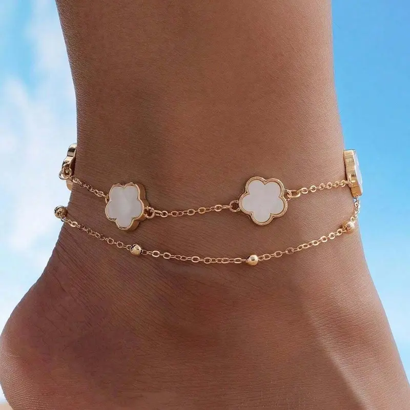 Flower Design Boho Anklet for Women, Fashion Jewelry for Party, Daily Clothing Decor, Trendy All-match & Exquisite Jewelry for Birthday Gift, Elegant Fashion Accessories, Chain, Elegant Accessory, Fashionable Accessory