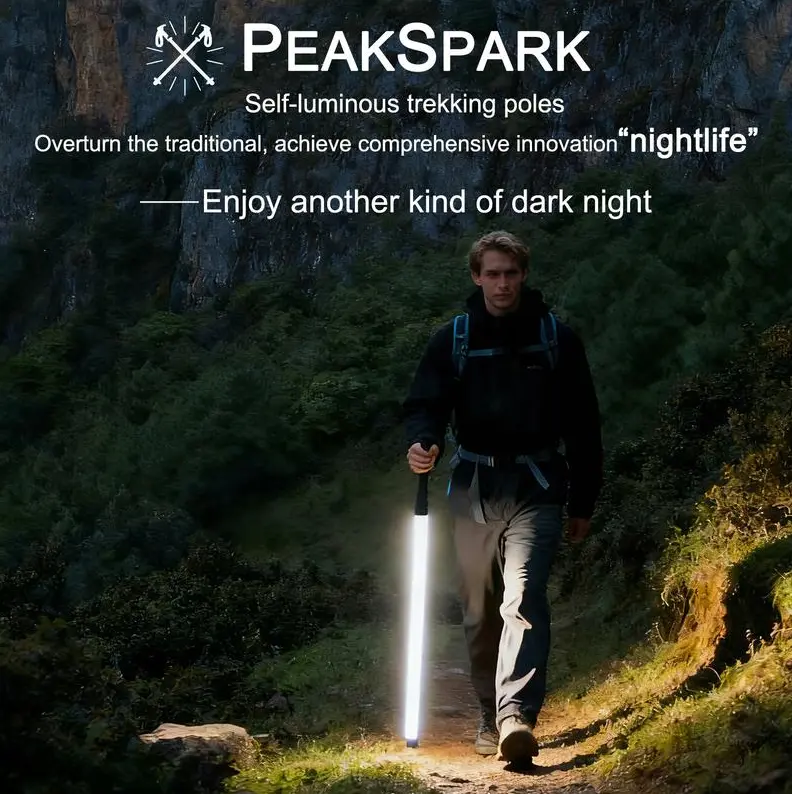 Laser Saber Style Tactical Hiking Stick - Non-Foldable Hiking Gear, Built-in LED Light Strip, Adjustable Waterproof Aircraft Aluminum, High-Strength PC, Lightweight Non-Slip Grip, Type-C Fast Charging for Night Activities, Team Building