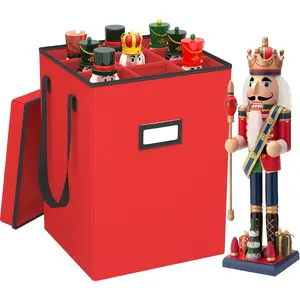 Collectible Storage Box for Christmas Nutcracker Figurines Ornaments Holds 9-16" Tall Nutcrackers Adjustable Divider Holiday Decor Organizer Red Nutcracker not Included