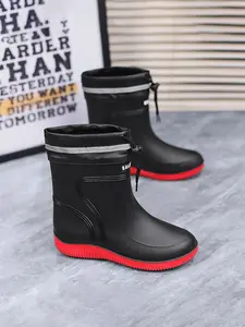 New Couple Mid-Calf Rain Boots, Large Size Women Anti-Slip Waterproof Shoes, Convenient Drawstring Outdoor Fishing Work Multi-Scene Use, Casual Ankle Boots, Footwear