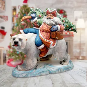 Santa Polar Bear Ride Hand-Painted WOODCARVED Masterpiece by G. DeBrekht - Christmas Decor - L2000011 - SPECIAL ORDER *** PRE-ORDER - Handmade Just for You! ***