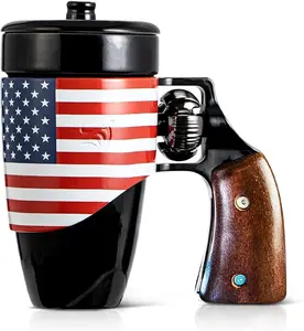 Novelty Ceramic Coffee Mug, Birthday Gifts for Men and Women, fathers gifts, Gun Coffee Mugs for Men (16OZ) (Black & Flag)