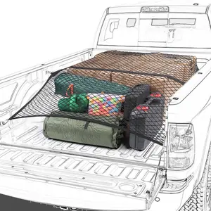 Highly Elastic Cargo Net - Truck Bed Mesh Organizer, Aftermarket Truck Accessories, Compact Stretchable Storage for ATV, SUV (4'x4 Stretches to 7'x7)