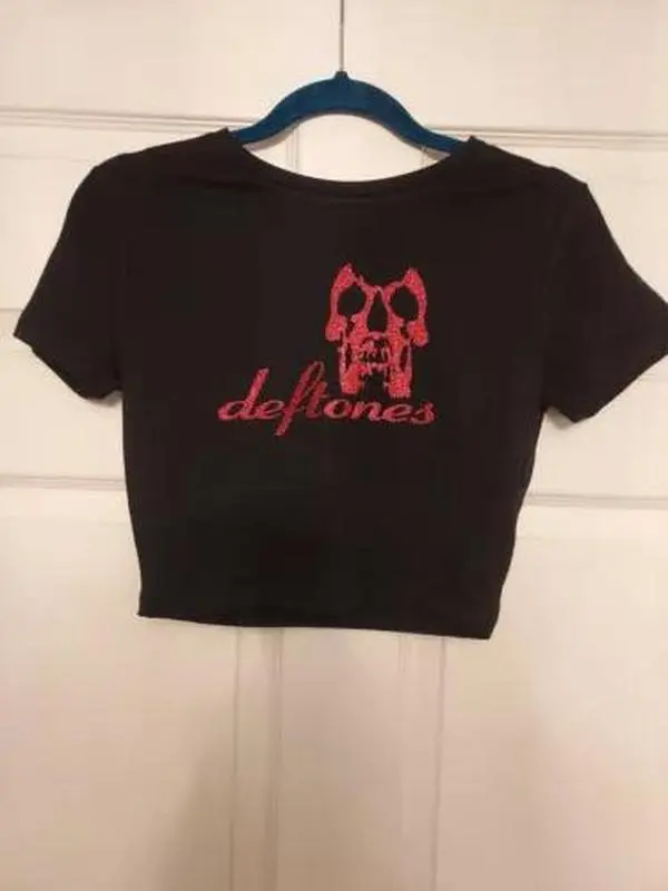 Deftones crop top red glitter baby tee, Y2k Top Women Streetwear Shirt, Summer Vintage Women Casual Baby Tee, Gift For Girlfriend