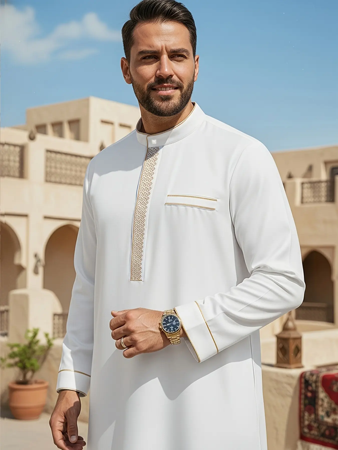 Arabic Islamic Muslim Traditional Men's Clothes, Ramadan Festival Sacrifice Day Loose Fit Jubba Classic Loose-Fitting Modesty Thobe Robe, Suitable for Daily Wear and Special Occasions