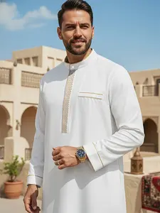 Arabic Islamic Muslim Traditional Clothing, Ramadan Festival Sacrifice Day Classic Loose-Fitting Robe, Suitable for Daily Wear and Special Occasions