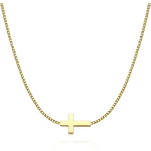 Cross Necklace for Women 14K Gold Silver Plated Dainty Small Cross Pendant Choker Simple Trendy Cute Cross Charm Chain Necklace Easter Basket Stuffers Baptism Religious Faith Jewelry Gift