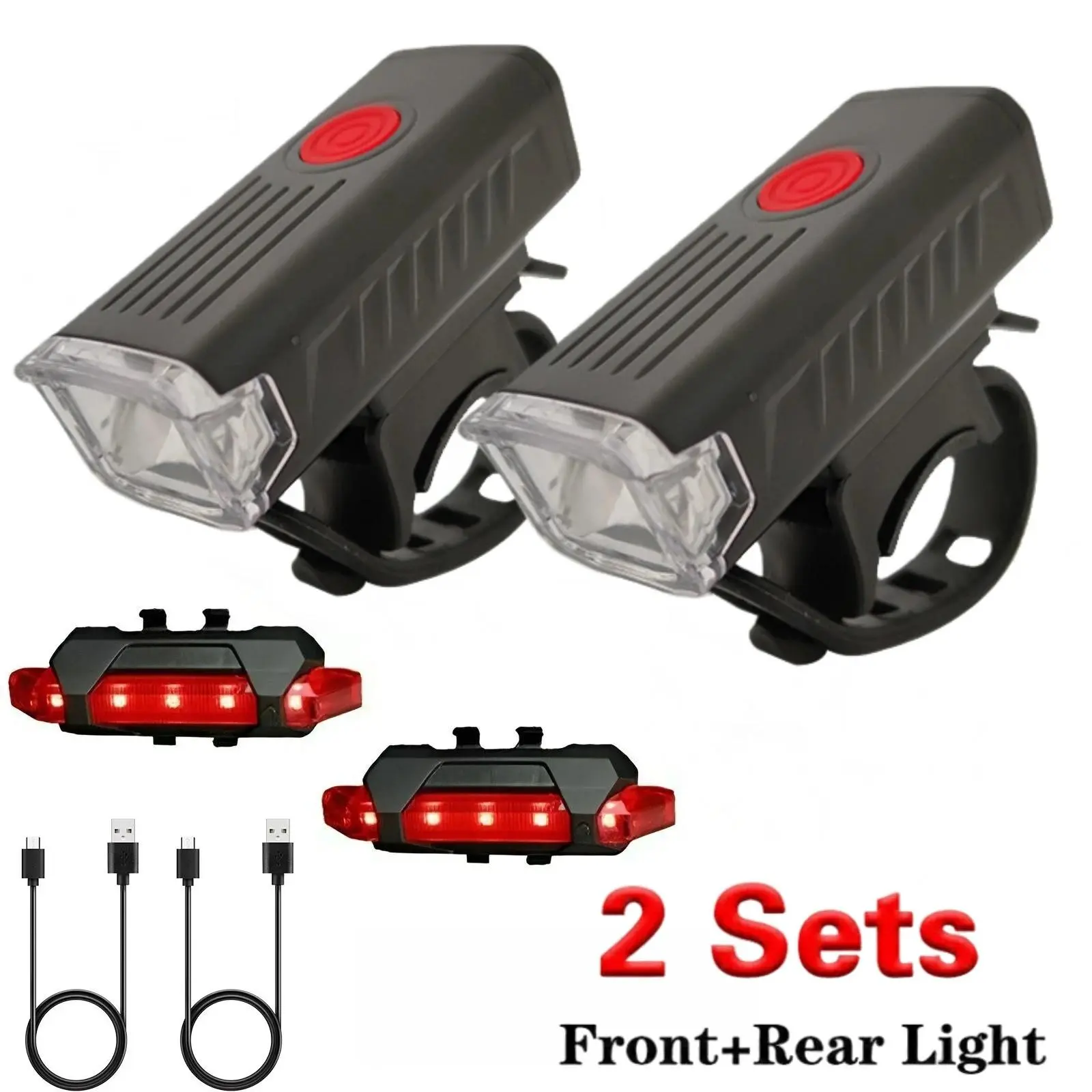 2 Sets Bike Lights for Night Riding - Bright Rechargeable LED Headlights with High/Low/Flashing Modes, Durable Aluminum Alloy Rear Lamps, Easy Handlebar Attachment, Essential Cycling Sports & Outdoor Accessories