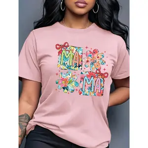 100% cotton Mother's Day pattern T-shirt, short-sleeved casual round-neck top, spring/summer women's clothing, soft and comfortable