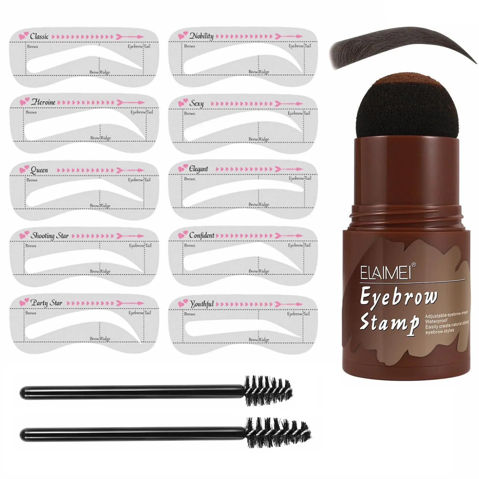 (4-color set) ELAIMEI eyebrow stamp set, each set comes with 2 eyebrow brushes and 10 eyebrow stickers, women's adjustable waterproof eyebrow stamp set, suitable for all eyebrow shapes, holiday gift, Eyebrow Shaper Set, Eyebrow Makeup Products
