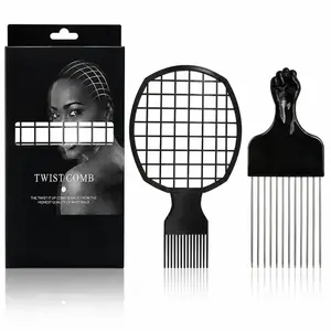 2PCS Twist Styling Comb Set, Twist Sponge Comb & Stainless Steel Pick Comb with Fist Handle, Hair Twist Tool for Coils, Curls, Locs, Textured Hair, Root Lifting, Volume, Barber Salon & Daily Grooming