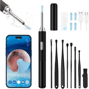 Ear Wax Removal, Earwax Remover Tool with 8 Pcs Ear Set, Ear Cleaner with Camera, Earwax Removal Kit with Light, Ear Camera with 4 Ear Spoon, Ear Cleanning Kit for iOS & Android (Black)