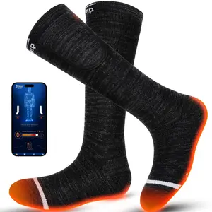 V.Step Heated Socks for Men Women Rechargeable Wool Heated Socks App Control Battery Foot Warmers Electric Socks for Ski Hunting Motorcycle M