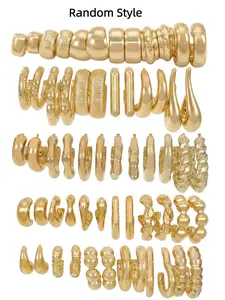 Random 24pcs Hoop Shape Earrings Set, Casual Plain Design, All Seasons Wear, European Style Fashion Jewelry, Charming Ear Accessories, Versatile Earrings, Earring Stacks