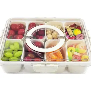 Snack Box Container, Divided Serving Tray with Lid and Handle Snackle Box Container, Snack Organizer for Adults Fruit Tray, Veggie Tray, Perfect for Party, Entertaining