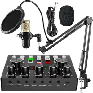 Condenser Microphone Bundle, Audio Mixer Podcast Microphone with Voice Changer, Wired Microphone, Studio Equipment for Laptop Computer Vlog Living Broadcast Live Streaming