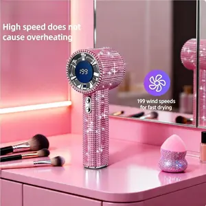 Perfect Gift for Her - Luxury Diamond Bling Handheld Fan – 3-Speed Portable Turbo Mini Fan with Digital Display | Rechargeable Personal Cooling Fan for Travel & Makeup