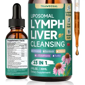 Trawecual Liposomal Lymphatic & Liver Cleanse Drops 23-in-1  for  Detox & Immune Boost with Echinacea NAC TUDCA  L-Glutathione Burdock  Raspberry Flavor 2 fl oz - Natural, Healthcare Supplement