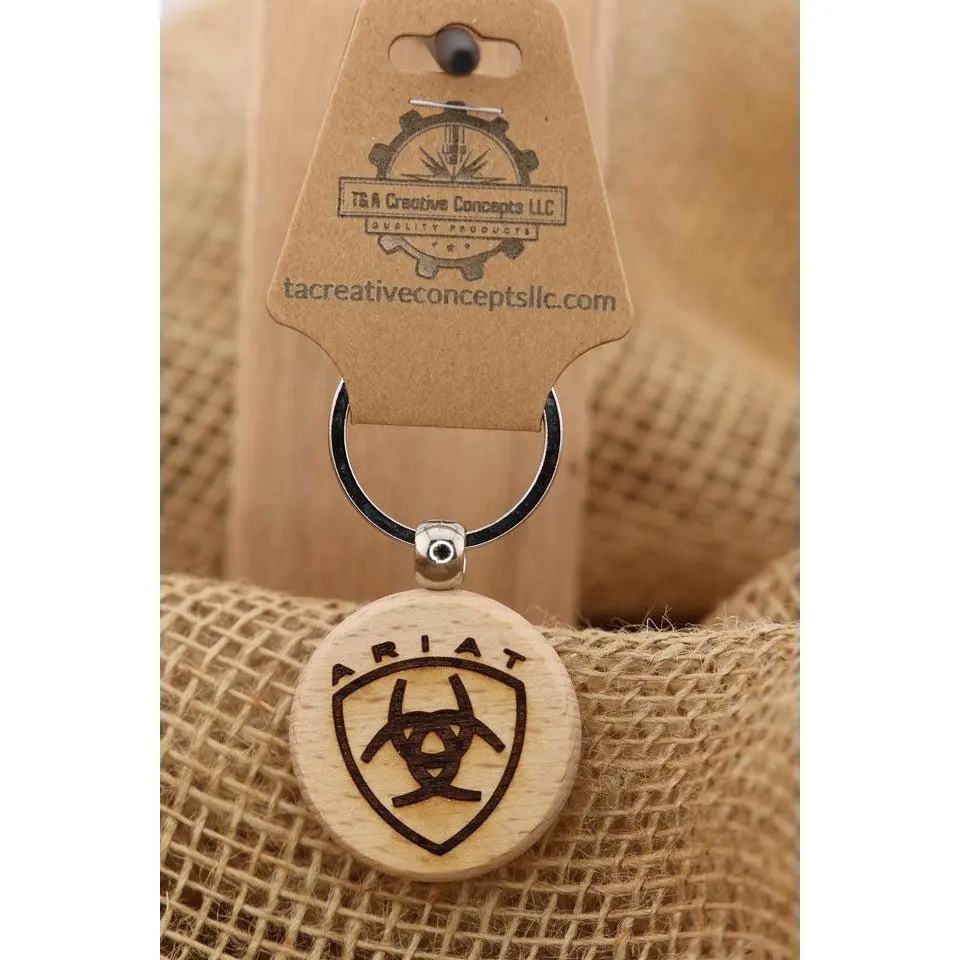 Ariat Wood Keychain - Double Sided Engraved Charm With Rust Resistant Ring