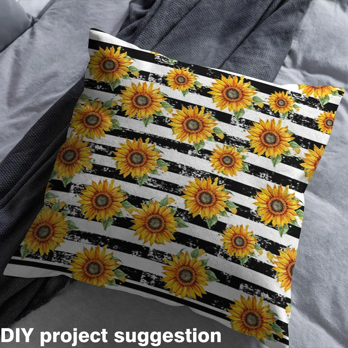 Sunflower Upholstery Fabric for Chairs,5 Yards,Yellow Floral Stripe Print Fabric by The Yard,Blossom Flowers Pattern Decorative Fabric