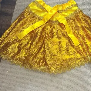Saya de Ochun - Yellow Sequin Skirt with Gold Trim and Yellow Ribbon