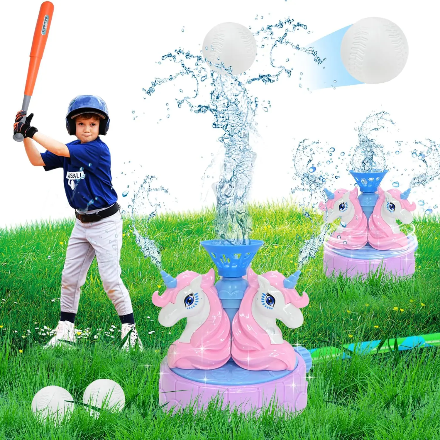 Buy one, get one free (same item) unicorn sprinkler toys , sprinkler toys, baseballs, 360° spinning toys, pool parties, water balloon toys, summer beach and lake fun, water toys for kids and adults, summer outdoor fun games for young and old!