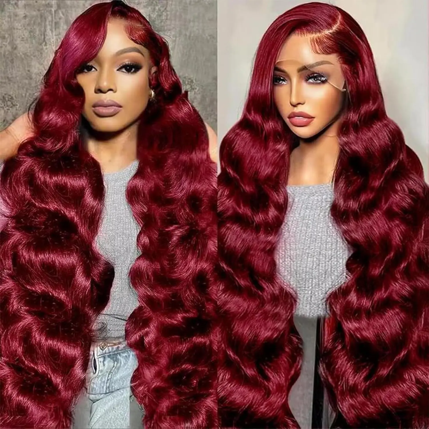 Burgundy 99J Wig Human Hair 13x6 99J Lace Front Wigs Human Hair 180% Density Body Wave Burgundy Colored Wigs Human Hair HD Transparent Lace Pre Plucked 26 Inch