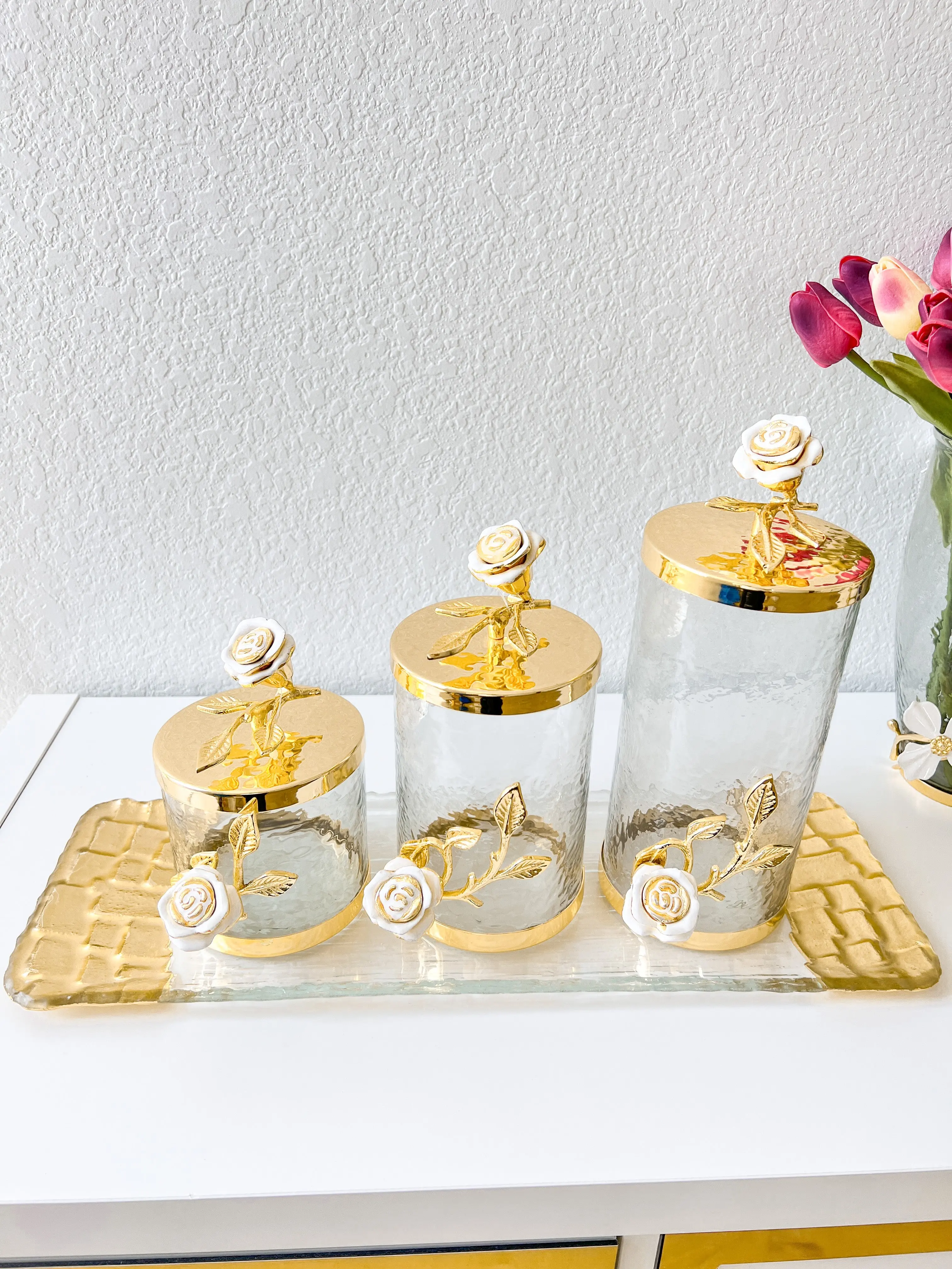 Gold Rose Flower Canister