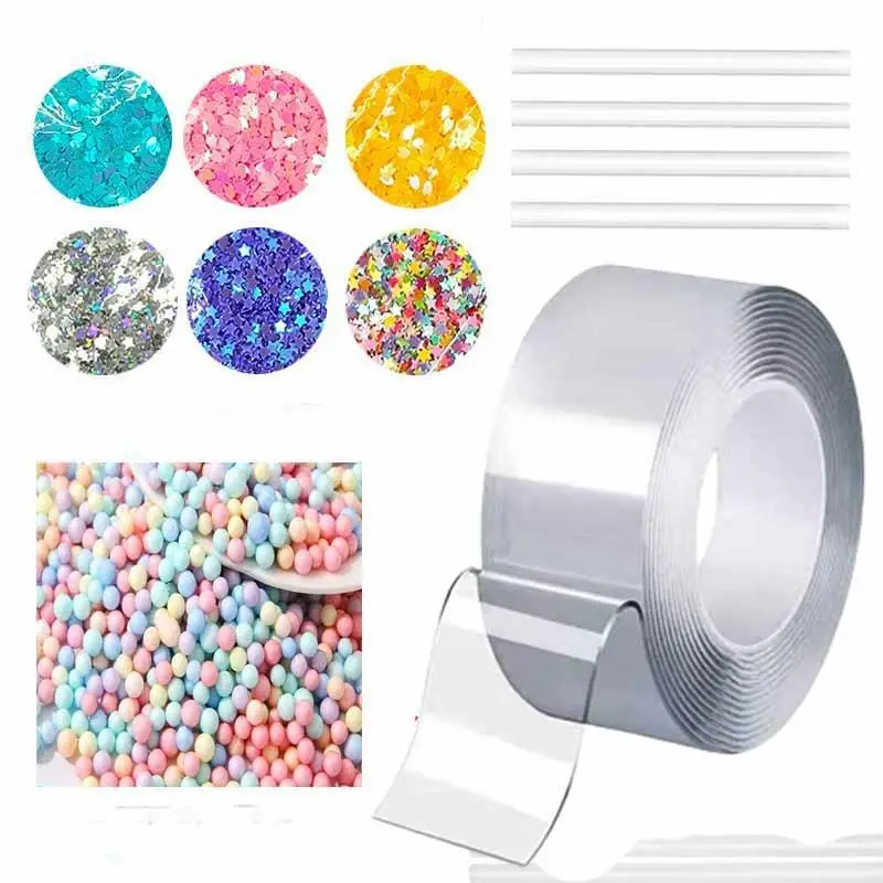 Nano Tape Bubble Kit, 12pcs/set Nano Double-sided Adhesive Tape with Straws and Sequins, Satisfying Party Favor Art & Craft Toy, Nano Tapes DIY Craft