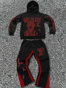 Hoodie Set with Sweatpants, Dark Style Loose Fit Comfortable Visual Impact, Perfect for Individualistic Fashion Lovers