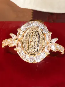 Elegant Virgin Mary Design Ring, Fashion Artificial Zircon Decor Ring for Party, Daily Decor, Trendy All-match & Exquisite Jewelry for Birthday Gift, Copper Rings, Synthetic Zircon Rings, Inspirational Jewelry