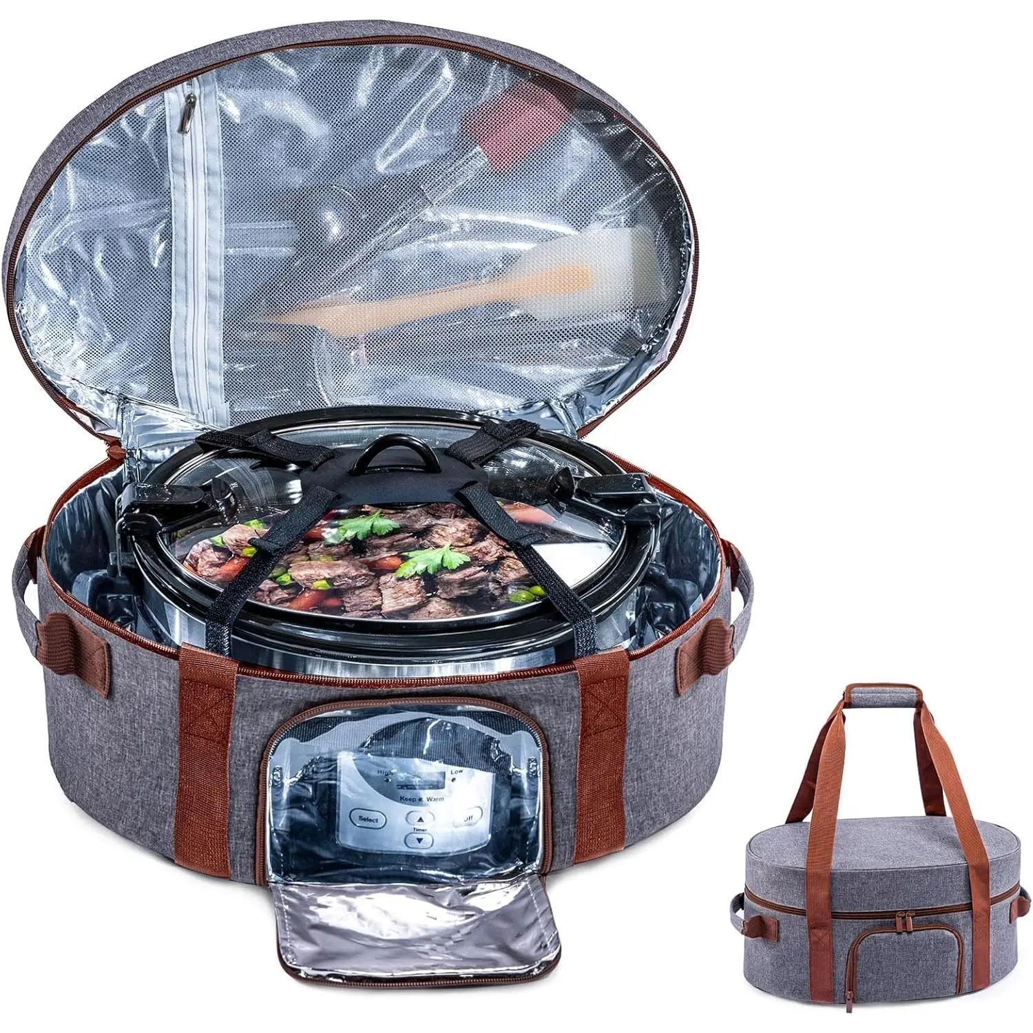 Insulated Slow Cooker Carrying Bag for 6-8 Quart CrockPot and Hamilton Beach Slow Cooker with See-thought Window, Portable Carrier Case with Adjustable Band and Accessory Pocket