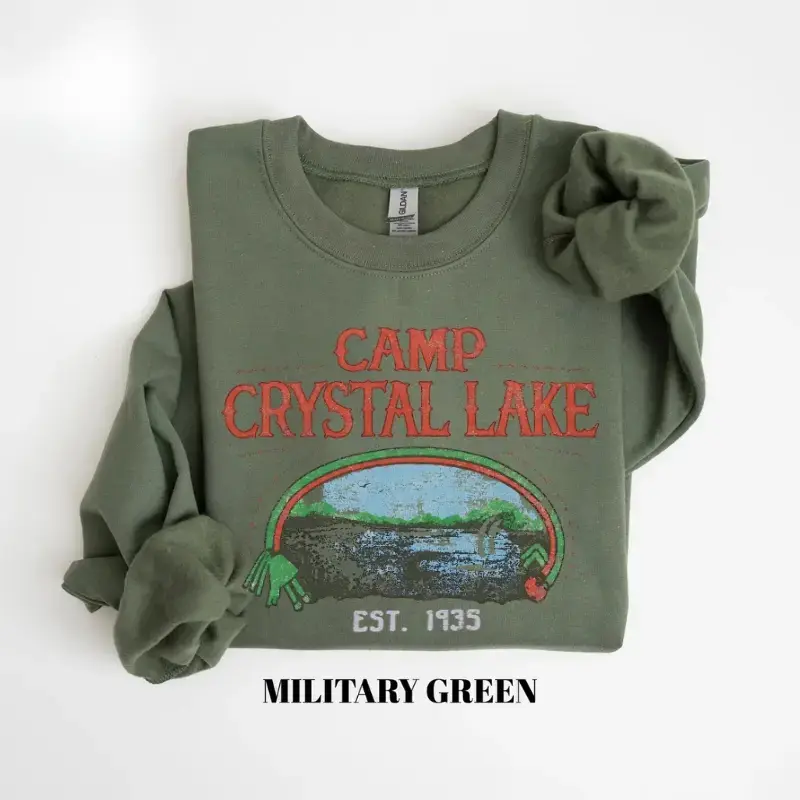 Camp Crystal Lake Vintage Horror Sweatshirt, Retro Slasher Movie Crewneck, Friday the 13th Inspired Halloween Sweater, Spooky Season Pullover, Horror Fan Gift