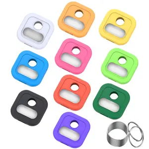Key Cap Covers, Durable Silicone Key Identifiers,1 Inch Square Key Labels Tags for 0.9-1.05 Inch Standard Keys, Color Coded Key Chain Tags with Ring and Label Window, 10 Pack