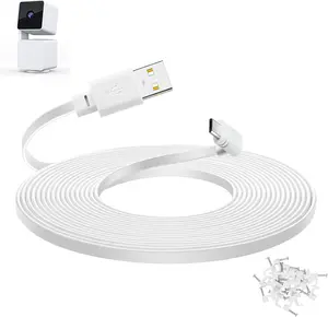 20 ft Cable for WYZE Cam Pan v3 Camera - Flat Micro USB Extension Power Cord - 90 Degree White