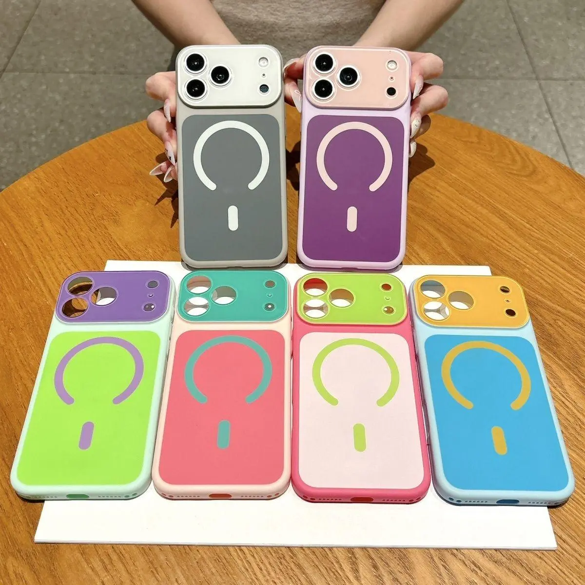 Dopamine Color Block Magnetic Phone Case for iPhone Series (17,16,15,14,13,12,11 Pro Max) - MagSafe-Compatible, Soft Touch Matte, Ultra Slim Hard PC Cover 985