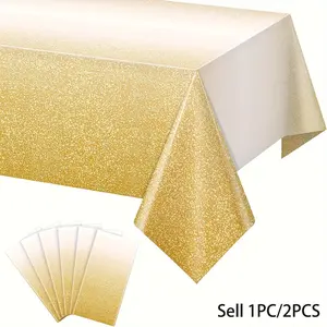 1PC/2PCS Golden Plastic Tablecloth for Parties, Gradient Pastel Golden Disposable Tablecloths for Rectangle Tables, Light Golden Sprinkle Table Cover for Wedding Birthday Anniversary Party, party decoration, party supplies, Party Decor Props