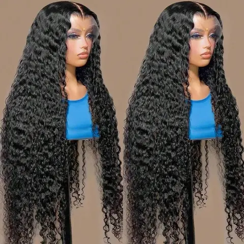 Bling Hair Female Thick 13x4/13x6 HD Transparent Lace Frontal Wig - Human Hair, Preplucked, 36/38 Inch Kinky Curly/Deep Wave, Side Part, Adjustable, for Black Women, Sohochic