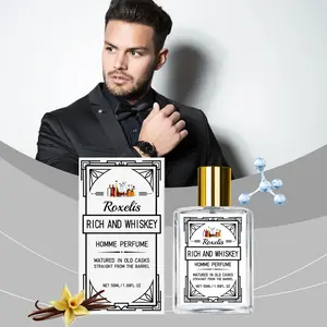 Roxelis Men's Whiskey Scented Perfume, Long-Lasting Fresh Fragrance, Vanilla & Sandalwood Extracts, Enhances Personal Charm