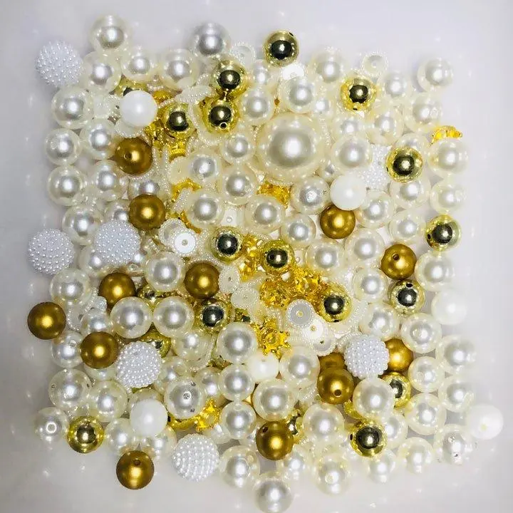 Bead Soup - Mama's Pearls 3mm+ Large Hole Bead Mix Acrylic Gold & White Pearls for Pens Keychains & Projects