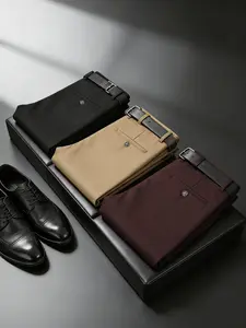 3 Pack Men's Business Casual Pants Straight Leg Wrinkle Resistant Trousers for Office Daily Wear (Belt Not Included)