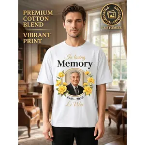 Personalized Memorial Photo T-Shirt - Custom Name & Date Suitable for Funeral Keepsake, Comfortable Cotton Crewneck Shirt with Photo/Text Printing, Unisex Remembrance Gift Family Gatherings Daily Wear
